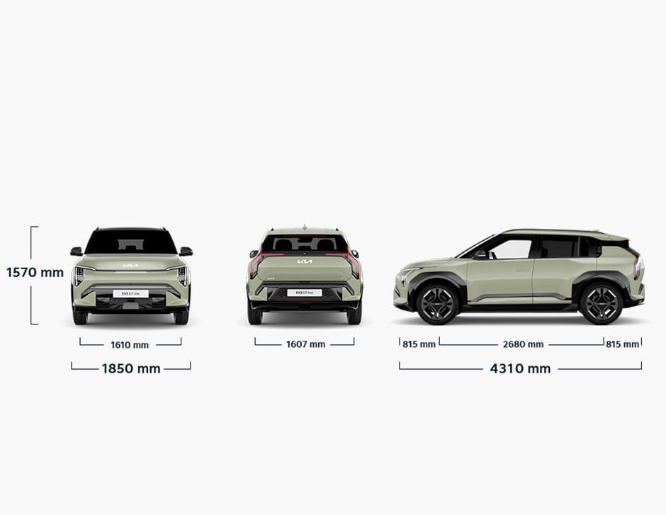 Kia EV3 Abmessungen alle Ansichten